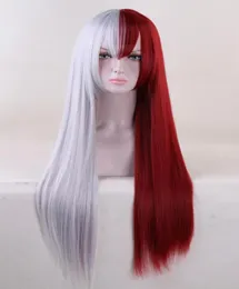 Kahramanım Academia 80cm Uzun Gümüş Kırmızı Todoroki Çok Cosplay Wig Kadınlar 5792044