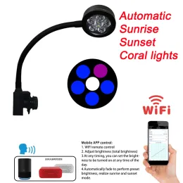 조명 수족관 LED 조명 18W 해수 조명 Wi -Fi 프로그램 해양 산호초 생선 나노 탱크 일몰 일몰을위한 바닷물 조명