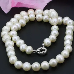 Natural branco de água doce pérola cultivada 9-10mm contas nearround colar corrente para mulheres elegante gargantilha jóias 18 polegadas B3236 240326