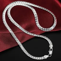 925 Sterling Silver Chain Necklace 5mm Full Sideways Cuban Link Necklace for Woman Men Fashion Wedding Engagement Jewelry2299