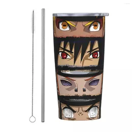 Tumblers Eyes Isolierter Becher mit Strohhalmen und Deckel, japanischer Anime-Edelstahl-Thermobecher, 590 ml, doppelwandige Becher für kalte Getränke