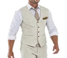 Men039S Vests Beige Linen Men Vest for Wedding Summer Suit 원피스 Wasitcoat v Neck Custom Groom Tuxedo Wasit Coat Fashion2845186