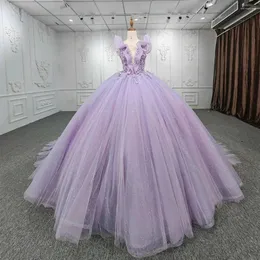 Casual Dresses Fashion 3D Flowers Beaded Prom Ball Gowns Pretty Ruffles Organza Long Pageant Party Dress With Train Wedding Bridal