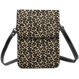 Bag funky leopard tryck axel svart och solbrunt retro läder shopping mobiltelefon kvinnliga gåvor väskor