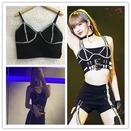 Tanques femininos Kpop Coreano Celebridade Vintage Strapless Crop Top Mulheres Nightclub Sexy Tops Camisole Party Backless Black Sling Vest