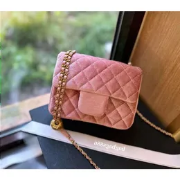 Autumn Winter Velour Pink Mini Flip Bag Metal Adjustment Ball Quilted Shoulder Crossbody Woven Chain Velvet CC Luxury Handbag Classic D Jwft