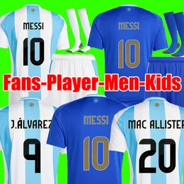3 stjärnor Argentina Soccer Jerseys fans Player Version Copa 2024 Dybala Martinez Maradona de Paul Football Shirt 24 25 män kvinnor barn set uniformer di maria