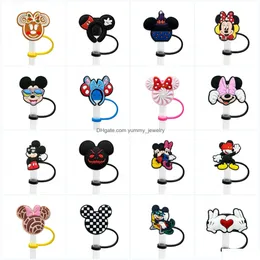 Bebendo Sts 28Colors Infância Cartoon Mouse Duck Sile St Toppers Acessórios Er Charms Reutilizável Splash Proof Dust Plug Decorativo 8M Otdl5