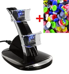 LED -dubbla USB -laddningsdockan Cradle Station Stand för PlayStation 4 PS4 Game Gaming Controlleranalog THUMBSTICK GRIPS Tillbehör9843444