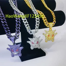 Rhinestone Cuban Link Chain Necklace With Pendants Mens Iced Hip Hop Jewelry Hip Hop Iced Out Gengar Bling Ghost Pendant Choker