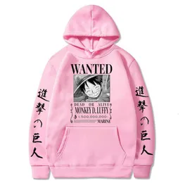 Mens Hoodies Sweatshirts Attack On Titan One Piece Luffy Hoodie Men mode Homme fleece hoodies japanska anime tryckt manliga streetwear överdimensionerade kläder