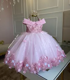 Flor rosa vestidos de princesa grande arco pérolas artesanais d flores em camadas tule meninas concurso para crianças baile de formatura vestidos de festa de aniversário vestido de criança personalizado s