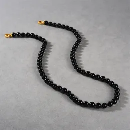 New Instagram Style Simple Black Agate Necklace Copper Plated 18K Gold Light Light Luxury عالية الجودة