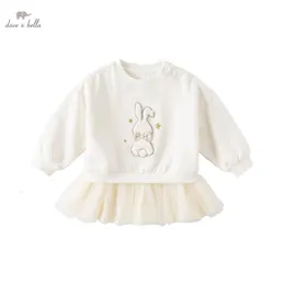 Dave Bella Autumn Cartoon Rabbit Bluza dziewczyna moda długa sukienka z kapturem pullover baby feminina 27 years db3222709 240314