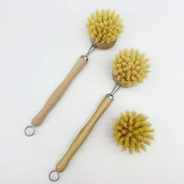 Sıcak satış mutfak tenceresi ovma fırçası değiştirilebilir sisal kafa uzun bambu sap temizleme fırçası