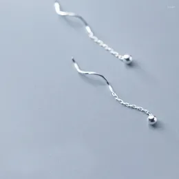Dangle Küpe Mloveacc moda 925 gerçek gümüş zincir küçük yuvarlak boncuk bağlantılı damla çubuk arkadaşlar hediye