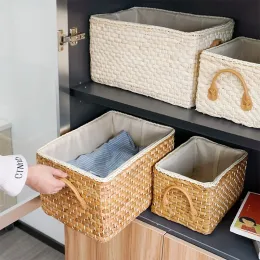 バスケットIns Woven Storage Baskets with Handle Sundriesオーガナイザー長方形の収納ボックス家庭用クローゼット組織整頓されたコンテナ