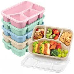 Bento Lunch Box 4 구획 식사 준비 컨테이너 어린이를위한 점심 박스 내구성 BPA 무료 재사용 가능한 식품 저장 용기 학교 240304