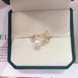 클러스터 반지 Zhboruini index pearl ring Real Natural Freshwater 18K Gold 도금 여성 보석류 다층 도매