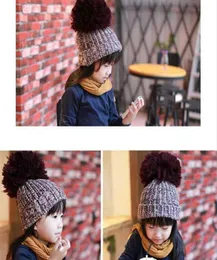Children Wollen Caps 2015 Winter New Arrival Fashion Girls Casual Hats With Wollen Ball Keep Warm Kids Hats Fit 210 Age 6pcslot 5593365