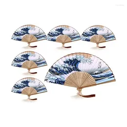 Pieces Japanese Style Bamboo Silk Folding Fan Kanagawa Sea Waves Handheld Fans Foldable Vintage Decor For Women Dance