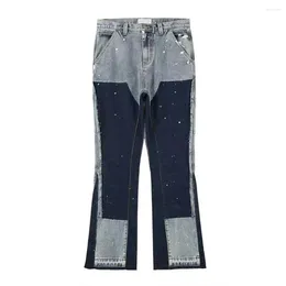 Mäns jeans bomullsbyxor manliga män lapptäcke fransar regelbunden lätt stretch fläckig bläck färgmatch