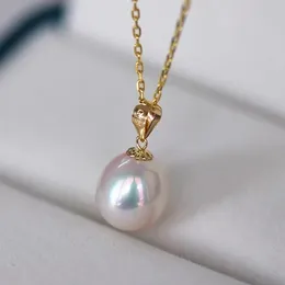 XF800 18K Yellow Gold Natural Freshwater Pearl Pendant Necklace Women White Water Droplet Pearl Gift With S925 Chain 240305