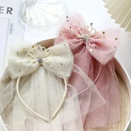 1 Pc Cute Princess Hairbands for Toddler Girls Retro Veil Bowknot Crown Pearl Hair Hoop Birthday Party Headdress Kids Headwear 240311