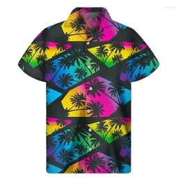 Camicie casual da uomo Camicia colorata con stampa 3d di palma Camicia estiva da uomo con motivo piante tropicali Maniche corte Camicetta con risvolto con bottoni hawaiani