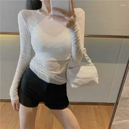 Women's T Shirts CINESSD 2024Transparent Mesh Bottoming Sun Protection Clothing Sexy Tight See-through Slim Fit Inner Wear Simple T-shirt