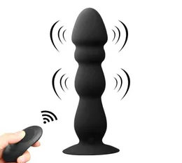 Yutong Remote Control Anal Plug Bead Dildo Vibrator Suction Cup Buttプラグ雄の前立腺マッサージャーバイブレーター防水性Toys7921282