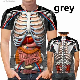 Men's T-Shirts Mens T-shirt Gothic Skeleton 3D Printed Funny Internal Organs Pattern T O-neck Hip Hop Strt Leisure Oversized t-shirt 6XL Y240315