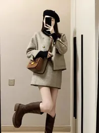 Two Piece Dress Plus Size Plump Women Autumn Winter High-End Elegant Lady Chic Woolen Jacket Half Skirt Two-Piece Set High Quality