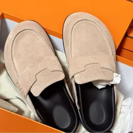 High Edition Schuhe aus echtem Leder mit dicker Sohle, lässige Baotou-Halbschuhe für Frauen mit flachem Boden, Second Onkel Lazy Boken-Hausschuhe