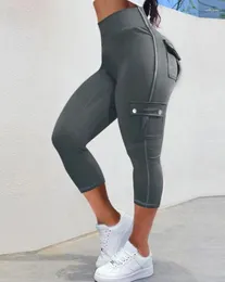 Kadın Pantolon Günlük Cep Tasarımı Yüksek Bel Capris Spor Taytları Kadın Moda Aktif Sıska Yaz Kadınlar Pantolon