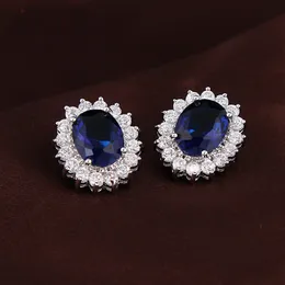 Luxury Created Blue Sapphire Ruby 925 Sterling Silver Stud Earrings Natural Amethyst Garnet Peridot Topaz Princess Diana Fine Jewelry Wholesale