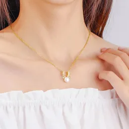 Pendant Necklaces Natural Freshwater Pearl Fashion All The Way To Your Cute Little Antlers Elk Feminine Personality Clavicle Chain