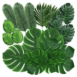 Flores decorativas 74 pcs 7 tipos folhas de palmeira artificial tropical folha falsa falsa para festa havaiana safari selva