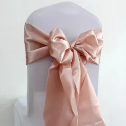 SASHES 10st/50st Rose Gold Satin Chair Sash Tie Silk Wedding Stol Bow Ribbon Knotbälten för Party Event Hotel Banquet Decoration