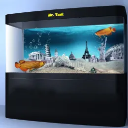 Decorações Tamanho personalizado Poster de fundo de aquário com atrações autoadesivas PVC Acessórios de decoração de tanque de peixes Papel de parede de paisagem