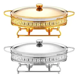 Speisenwärmer Buffet Luxus Golden Oval el Wedding Chafing Dish Edelstahl Glas Serviertopf kleiner Chafing Dish 240308