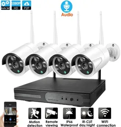 Sistema de cctv 4ch, áudio sem fio, 1080p, nvr, 4 peças, 20mp, ir, ambiente externo, p2p, wi-fi, ip, cctv, sistema de câmera de segurança, kit de vigilância 9660819