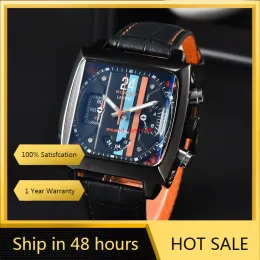 2024 orologi di lusso di marca originali caldi da uomo design Monac cassa quadrata cinturino in pelle retro cavo orologi maschili AAA data automatica