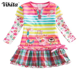 VIKITA Marke Mädchen Kleider Kinder Baby Gestreiften Roupa Infantil Kleid Kind Kleidung Mädchen Deer Elefanten Cartoon Blume Kleider LJ200826025532