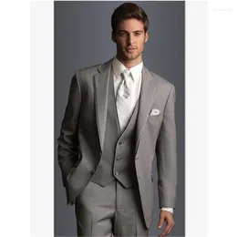 Herrdräkter Gray Men Classic Wedding for Man Groom Tuxedos Costume Homme Business Terno Masculino 3pcs (Blazer Pants Vest)