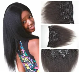 Malaysian human hair Coarse Yaki Straight 7PCSSET kinky straight clip in human hair extensions natural black clip hair extensions6981163