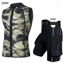 Roupa de banho feminina 3mm neoprene sem mangas colete com bolso de mergulho shorts freediving snorkelingsurf conjunto engrenagem superior 2mm calças