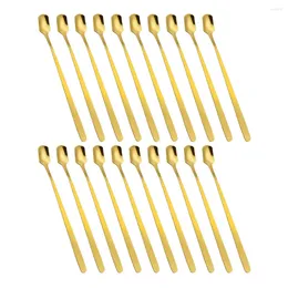 Colheres 20 pcs alça longa colher de chá gelado café quadrado coquetel de aço inoxidável mexendo utensílios de mesa