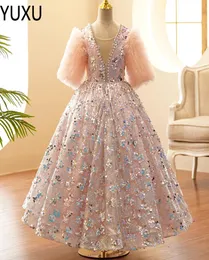 Bling Paped Dantel Küçük Çocuklar Çiçek Kız Elbise Prenses Jewel Boyun Tül Tül Kalpsi Puffy Floral Resmi Giyer Parti Cemaati P5602098