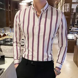 Camisas de Hombre Korean Luxury Clothing Long Sleeve Striped Social Shirts for Men BusinessカジュアルフォーマルブラウスHomme 5xl-M 240312
